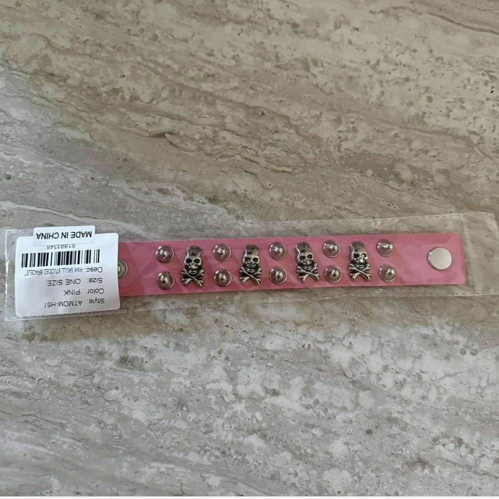 Dolls Kill Pink Skull Studded Bracelet
